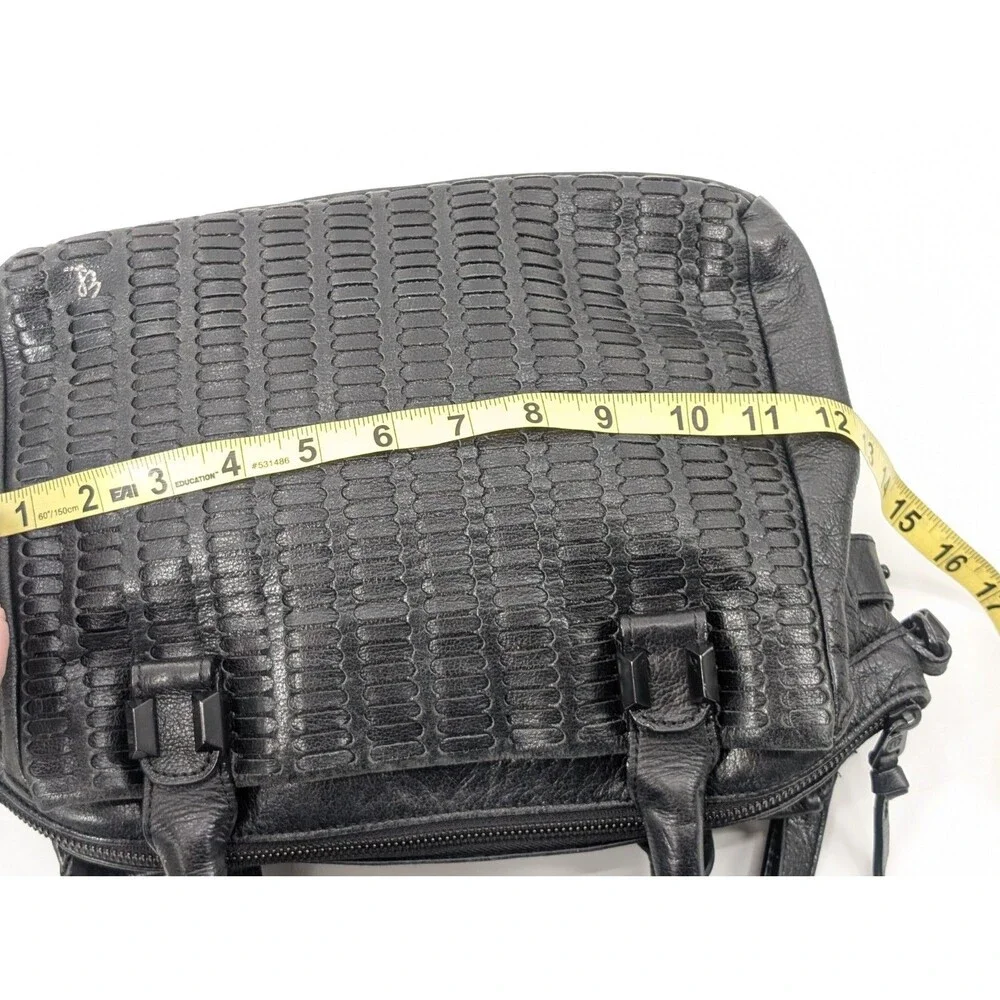 Elliot Lucca Black Woven Braided Leather Shoulder Bag Satchel Crossbody Handbag